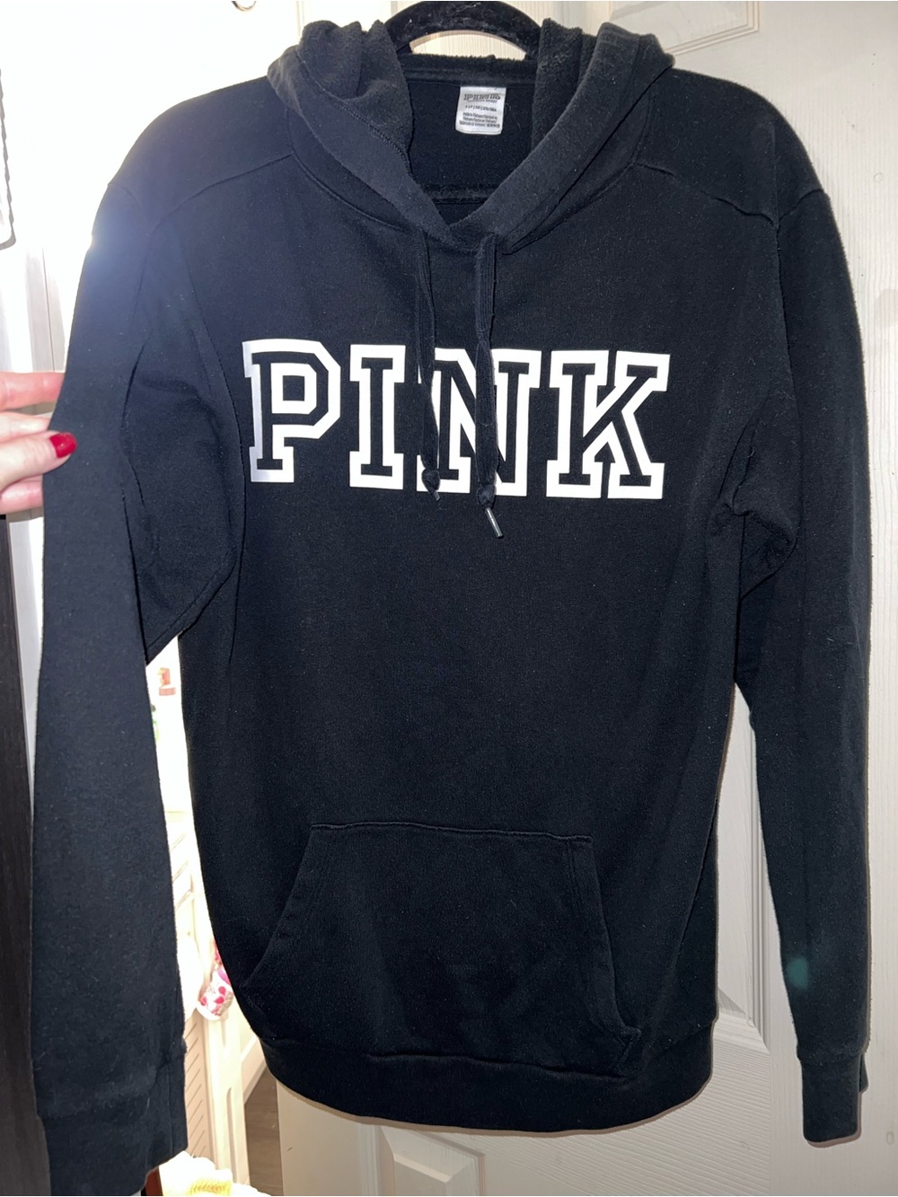 PINK Victoria's Secret Black Hoodie with White Lettering